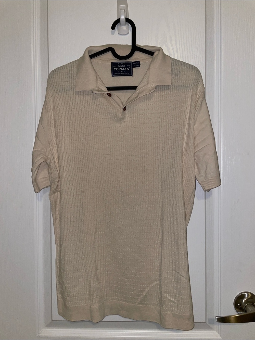 TOPMAN Cream Short Sleeve Knit Polo 100% Cotton | XS